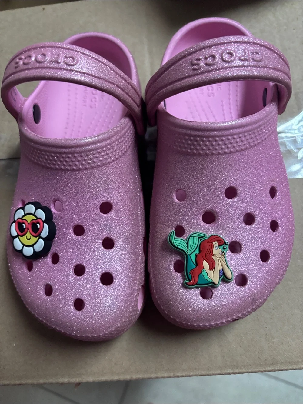 CROCS Kids' Glitter Clogs with Mermaid & Flower Charms - Pink